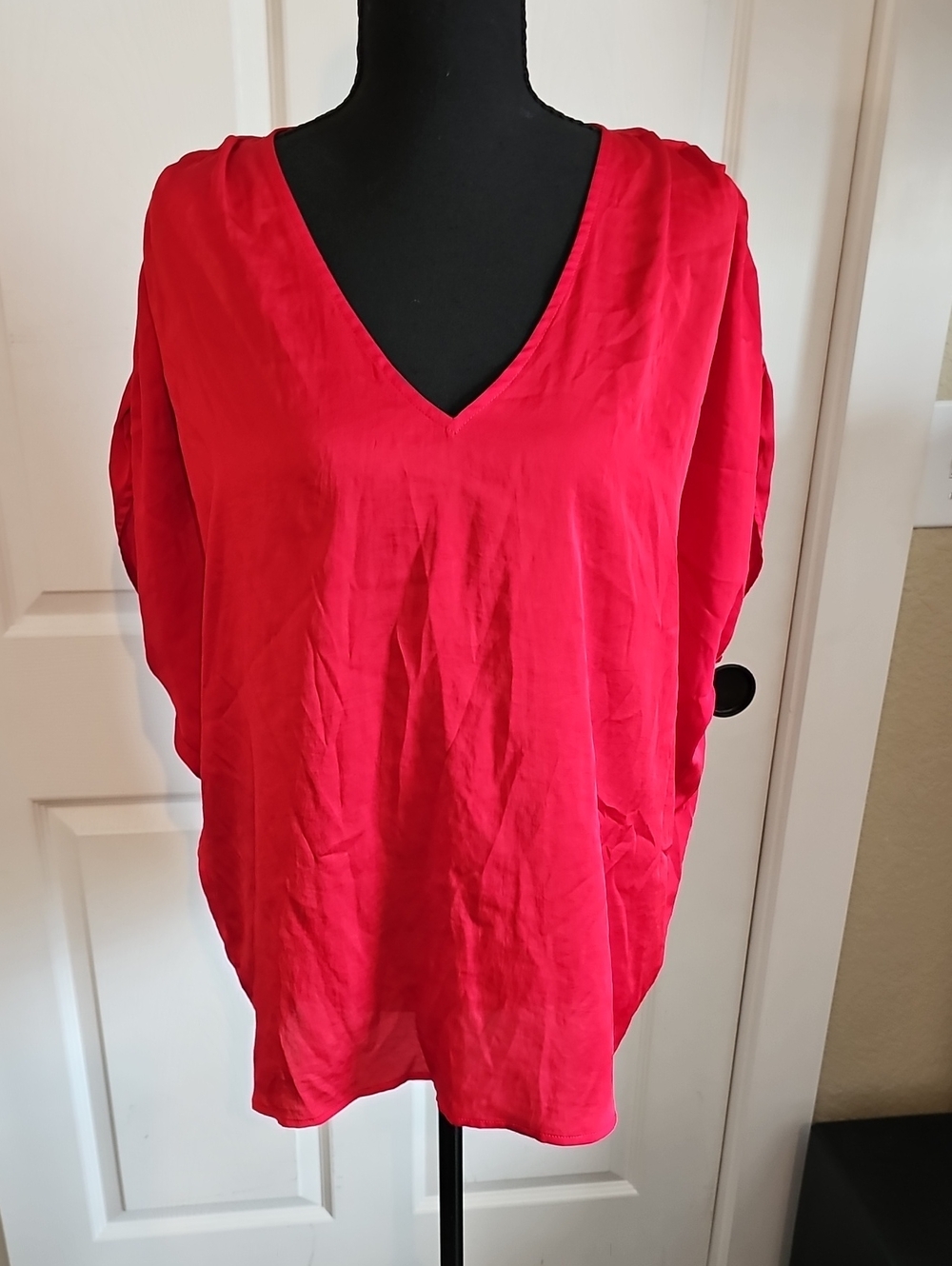 Express Bright Red V-Neck Top